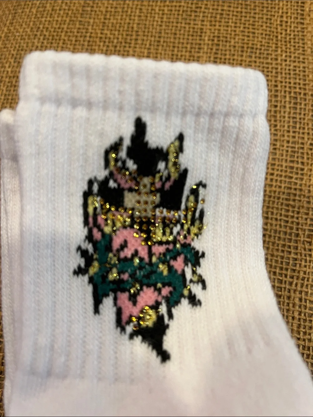 Ed Hardy  Mid-Crew Socks with Multicolor Floral Skull Embroidery